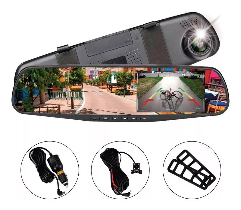 Cámara Dual Carro Espejo Retrovisor Dvr